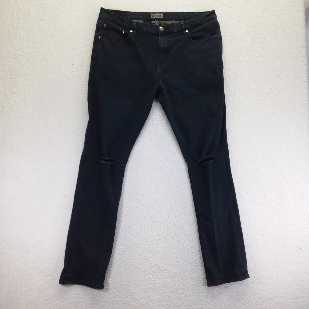 Rue21 Black Super Skinny Flex Jeans Mens 38x32 Dark Wash Distressed Ripped Denim